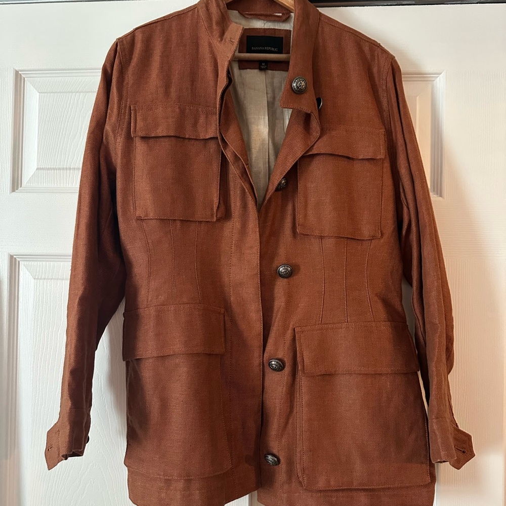 Banana Republic Rust Linen Explorer’s Jacket with Cinched Waist & Design Buttons